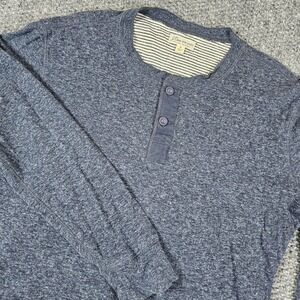 J Crew Knit Goods Mens Henley Long Sleeve Shirt Blue Heathered Size S